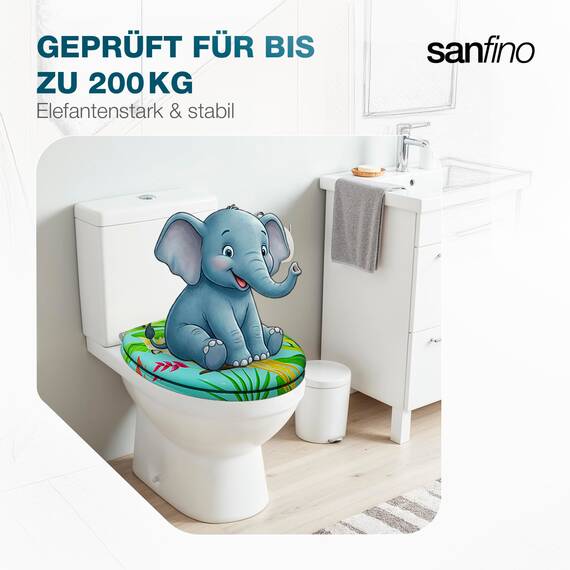 SANFINO® Premium WC Sitz mit Absenkautomatik – hochwertige Toilettendeckel aus Holz, viele bunte Motive, hoher Sitzkomfort, einfache Montage inklusive Montageanleitung – "Tropical Bird"