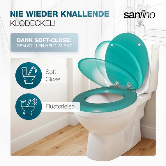 SANFINO® Premium WC Sitz mit Absenkautomatik – hochwertige Toilettendeckel aus Holz, viele bunte Motive, hoher Sitzkomfort, einfache Montage inklusive Montageanleitung – "Mars Green"