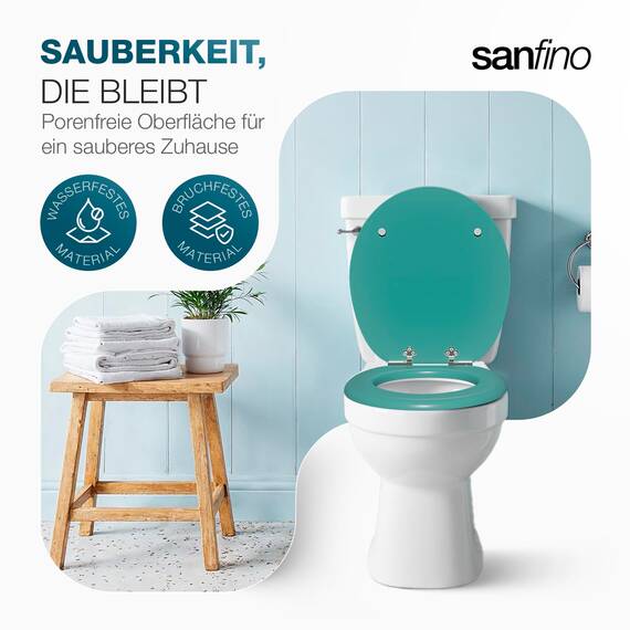 SANFINO® Premium WC Sitz mit Absenkautomatik – hochwertige Toilettendeckel aus Holz, viele bunte Motive, hoher Sitzkomfort, einfache Montage inklusive Montageanleitung – "Mars Green"