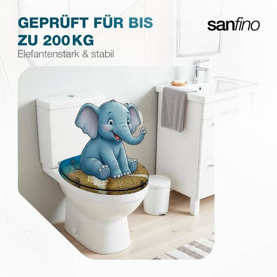 SANFINO® Premium WC Sitz mit Absenkautomatik – hochwertige Toilettendeckel aus Holz, viele bunte Motive, hoher Sitzkomfort, einfache Montage inklusive Montageanleitung – "Red Star"