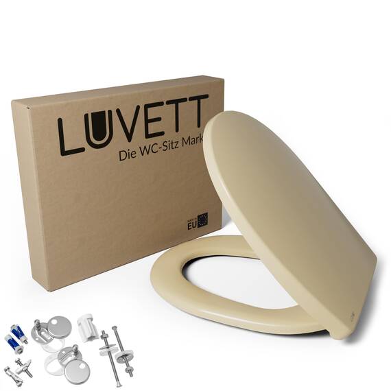 LUVETT® WC-Sitz mit Absenkautomatik C100 oval universell, Toilettendeckel mit 3 Edelstahl Montagelösungen, Klodeckel abnehmbar, Farbe:Bahama Beige