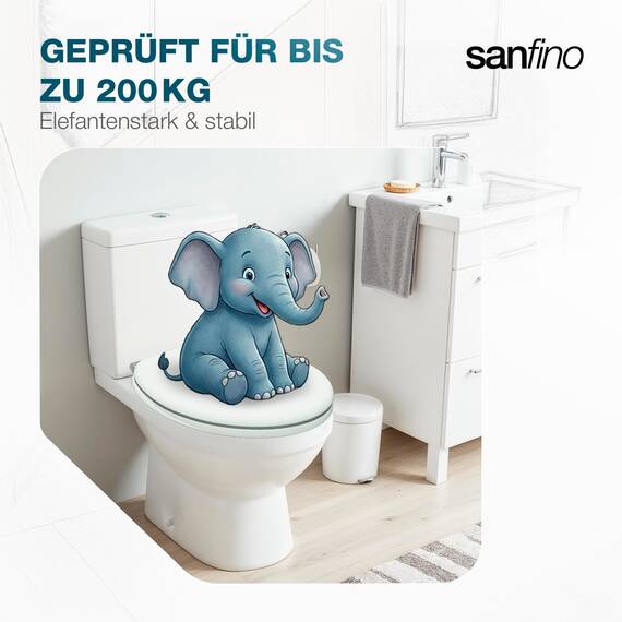 SANFINO® Premium WC Sitz mit Absenkautomatik – hochwertige Toilettendeckel aus Holz, viele bunte Motive, hoher Sitzkomfort, einfache Montage inklusive Montageanleitung – "White"