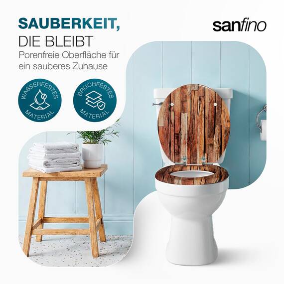 SANFINO® Premium WC Sitz mit Absenkautomatik – hochwertige Toilettendeckel aus Holz, viele bunte Motive, hoher Sitzkomfort, einfache Montage inklusive Montageanleitung – "Industrial Wood"