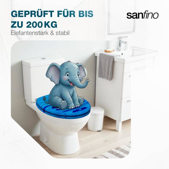 SANFINO® Premium WC Sitz mit Absenkautomatik – hochwertige Toilettendeckel aus Holz, viele bunte Motive, hoher Sitzkomfort, einfache Montage inklusive Montageanleitung – "Waterdrop"