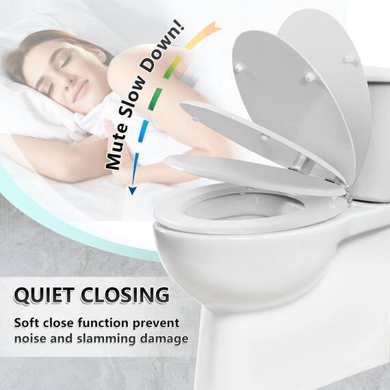 Angel Shield WC-Sitz aus Naturholz, WC-Sitz mit leise geschlossenen und schnell öffnenden Scharnieren, auch leicht zu reinigen, antibakterieller Toilettensitz (Weiß)