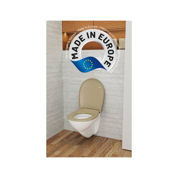 LUVETT® WC-Sitz mit Absenkautomatik C100 oval universell, Toilettendeckel mit 3 Edelstahl Montagelösungen, Klodeckel abnehmbar, Farbe:Bahama Beige