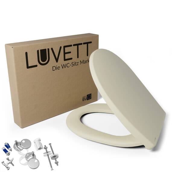 LUVETT® C100 Toilettendeckel mit Absenkautomatik Oval Creme - SoftClose Klodeckel Abnehmbar - Klobrille aus Antibakteriellem Duroplast - WC Sitz 3in1 Befestigung Inkl. - Toilettensitz Made in EU