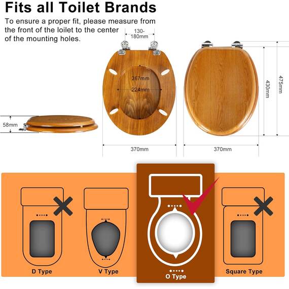 Angel Shield WC-Sitz aus Naturholz, WC-Sitz mit leise geschlossenen und schnell öffnenden Scharnieren, auch leicht zu reinigen, antibakterieller Toilettensitz (Eichengelb)