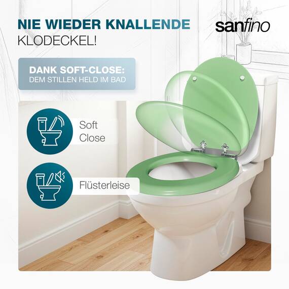 SANFINO® Premium WC Sitz mit Absenkautomatik – hochwertige Toilettendeckel aus Holz, viele bunte Motive, hoher Sitzkomfort, einfache Montage inklusive Montageanleitung – "Mint Green"