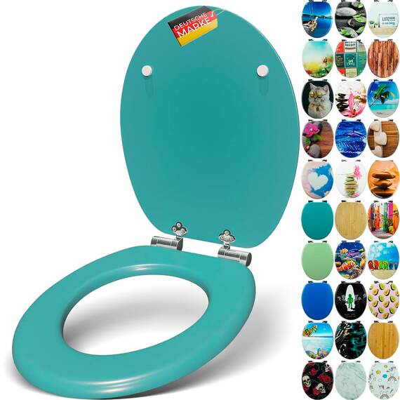 SANFINO® Premium WC Sitz mit Absenkautomatik – hochwertige Toilettendeckel aus Holz, viele bunte Motive, hoher Sitzkomfort, einfache Montage inklusive Montageanleitung – "Mars Green"