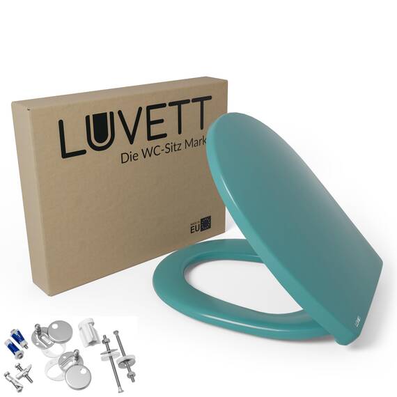 LUVETT® C100 Toilettendeckel mit Absenkautomatik Oval Türkis - SoftClose Klodeckel Abnehmbar - Klobrille aus Antibakteriellem Duroplast - WC Sitz 3in1 Befestigung Inkl. - Toilettensitz Made in EU
