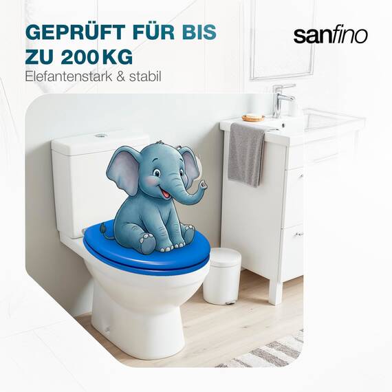 SANFINO® Premium WC Sitz mit Absenkautomatik – hochwertige Toilettendeckel aus Holz, viele bunte Motive, hoher Sitzkomfort, einfache Montage inklusive Montageanleitung – "Deep Blue"