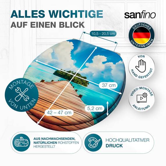 SANFINO® Premium WC Sitz mit Absenkautomatik – hochwertige Toilettendeckel aus Holz, viele bunte Motive, hoher Sitzkomfort, einfache Montage inklusive Montageanleitung – "Island Path"
