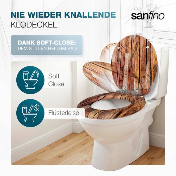 SANFINO® Premium WC Sitz mit Absenkautomatik – hochwertige Toilettendeckel aus Holz, viele bunte Motive, hoher Sitzkomfort, einfache Montage inklusive Montageanleitung – "Industrial Wood"