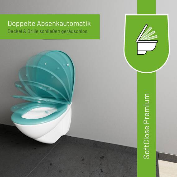 LUVETT® C100 Toilettendeckel mit Absenkautomatik Oval Türkis - SoftClose Klodeckel Abnehmbar - Klobrille aus Antibakteriellem Duroplast - WC Sitz 3in1 Befestigung Inkl. - Toilettensitz Made in EU