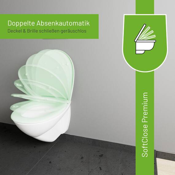 LUVETT® C100 Toilettendeckel mit Absenkautomatik Oval Grün - SoftClose Klodeckel Abnehmbar - Klobrille aus Antibakteriellem Duroplast - WC Sitz 3in1 Befestigung Inkl. - Toilettensitz Made in EU