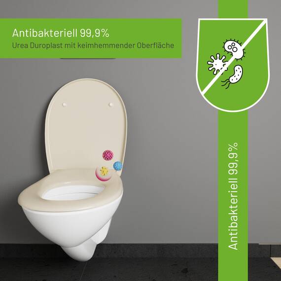 LUVETT® WC-Sitz mit Absenkautomatik C100 oval universell, Toilettendeckel mit 3 Edelstahl Montagelösungen, Klodeckel abnehmbar, Farbe:Bahama Beige