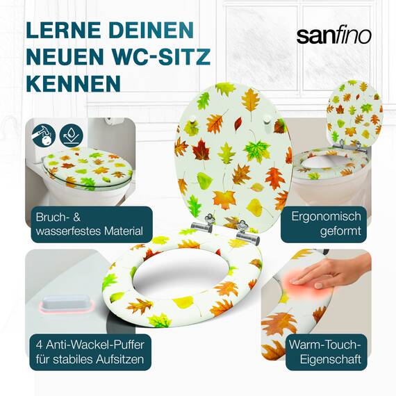 SANFINO® Premium WC Sitz mit Absenkautomatik – hochwertige Toilettendeckel aus Holz, viele bunte Motive, hoher Sitzkomfort, einfache Montage inklusive Montageanleitung – "Autumn Feeling"