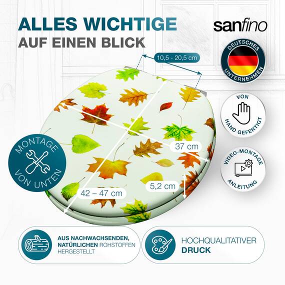 SANFINO® Premium WC Sitz mit Absenkautomatik – hochwertige Toilettendeckel aus Holz, viele bunte Motive, hoher Sitzkomfort, einfache Montage inklusive Montageanleitung – "Autumn Feeling"