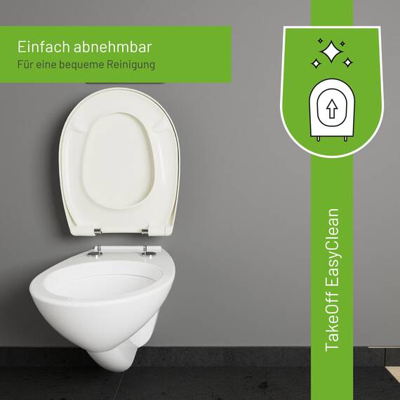 LUVETT® WC-Sitz mit Absenkautomatik C100 oval universell, Toilettendeckel mit 3 Edelstahl Montagelösungen, Klodeckel abnehmbar, Farbe:Pergamon Weiß