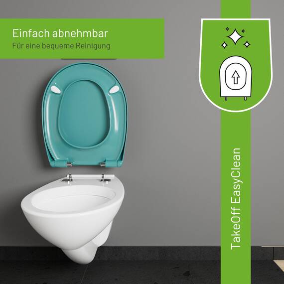 LUVETT® C100 Toilettendeckel mit Absenkautomatik Oval Türkis - SoftClose Klodeckel Abnehmbar - Klobrille aus Antibakteriellem Duroplast - WC Sitz 3in1 Befestigung Inkl. - Toilettensitz Made in EU