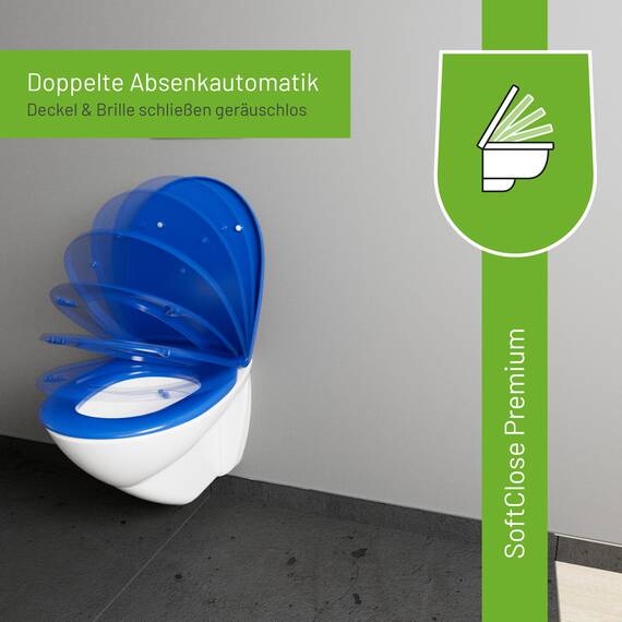 LUVETT® C100 Toilettendeckel mit Absenkautomatik Oval Blau - SoftClose Klodeckel Abnehmbar - Klobrille aus Antibakteriellem Duroplast - WC Sitz 3in1 Befestigung Inkl. - Toilettensitz Made in EU