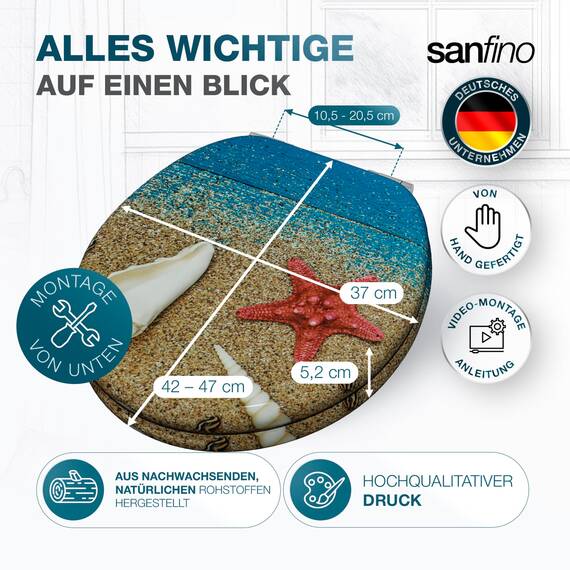 SANFINO® Premium WC Sitz mit Absenkautomatik – hochwertige Toilettendeckel aus Holz, viele bunte Motive, hoher Sitzkomfort, einfache Montage inklusive Montageanleitung – "Red Star"