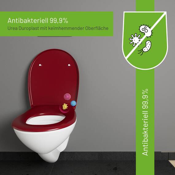 LUVETT® WC-Sitz mit Absenkautomatik C100 oval universell, Toilettendeckel mit 3 Edelstahl Montagelösungen, Klodeckel abnehmbar, Farbe:Bordeaux Rot