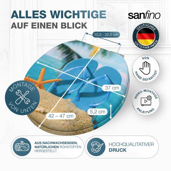 SANFINO® Premium WC Sitz mit Absenkautomatik – hochwertige Toilettendeckel aus Holz, viele bunte Motive, hoher Sitzkomfort, einfache Montage inklusive Montageanleitung – "Sailing"