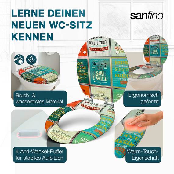 SANFINO® Premium WC Sitz mit Absenkautomatik – hochwertige Toilettendeckel aus Holz, viele bunte Motive, hoher Sitzkomfort, einfache Montage inklusive Montageanleitung – "Old School"