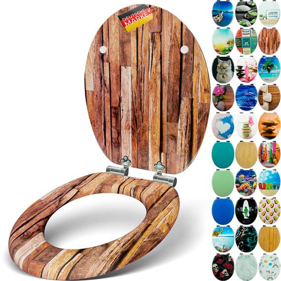 SANFINO® Premium WC Sitz mit Absenkautomatik – hochwertige Toilettendeckel aus Holz, viele bunte Motive, hoher Sitzkomfort, einfache Montage inklusive Montageanleitung – "Industrial Wood"