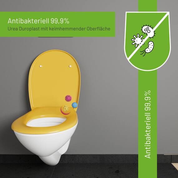 LUVETT® WC-Sitz mit Absenkautomatik C100 oval universell, Toilettendeckel mit 3 Edelstahl Montagelösungen, Klodeckel abnehmbar, Farbe:Curry Gelb