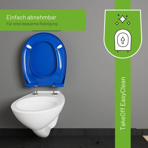 LUVETT® C100 Toilettendeckel mit Absenkautomatik Oval Blau - SoftClose Klodeckel Abnehmbar - Klobrille aus Antibakteriellem Duroplast - WC Sitz 3in1 Befestigung Inkl. - Toilettensitz Made in EU