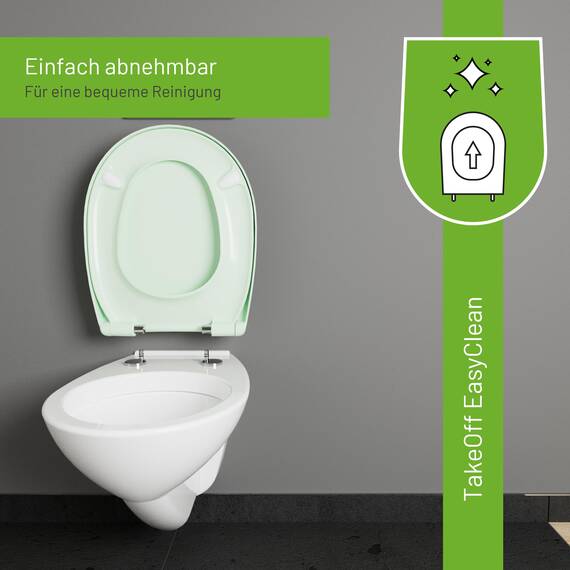 LUVETT® C100 Toilettendeckel mit Absenkautomatik Oval Grün - SoftClose Klodeckel Abnehmbar - Klobrille aus Antibakteriellem Duroplast - WC Sitz 3in1 Befestigung Inkl. - Toilettensitz Made in EU