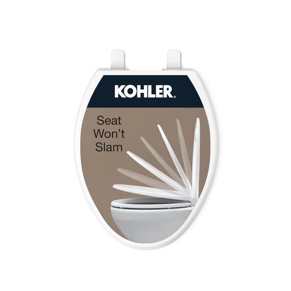 Kohler 20110-0 Brevia Toilettensitz, länglich, mit grifffesten Stoßstangen, leise, Befestigungsmaterial, Schnellverschluss-Scharniere, weiß