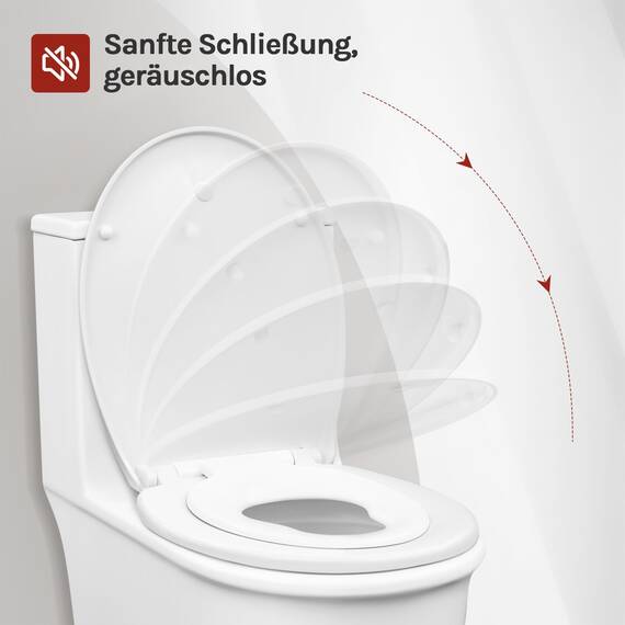 WOLTU Toilettensitz mit Kindersitz, Softclose Absenkautomatik, Fix-Clip Schnellbefestigung, Toilettendeckel Ovaler WC Sitz aus Kunststoff
