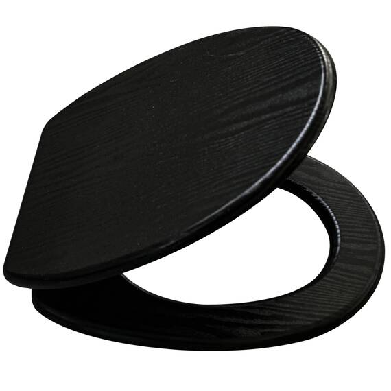 Sanilo WC Sitz mit Absenkautomatik & Schnellverschluss, Toilettendeckel per Knopfdruck abnehmbar, einfache Montage von oben (Black Wood)