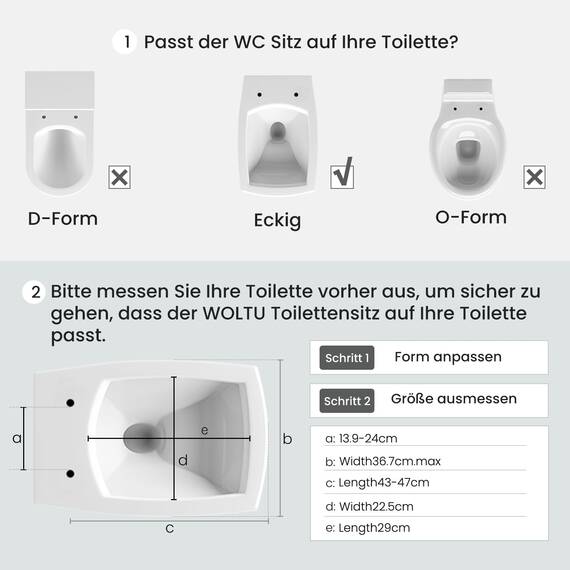 WOLTU Toilettendeckel, WC Sitz Toilettensitz mit Absenkautomatik, Fast Fix/Schnellbefestigung, Duroplast, Softclosee Beschichtung, WC Sitz Eckig Weiss