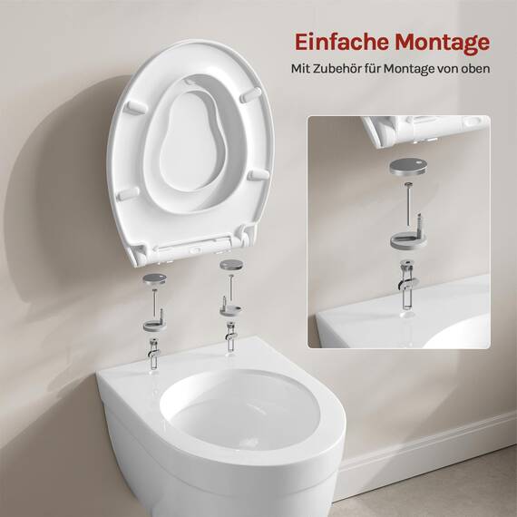 WOLTU Toilettensitz mit Kindersitz, Softclose Absenkautomatik, Fix-Clip Schnellbefestigung, Toilettendeckel Ovaler WC Sitz aus Kunststoff