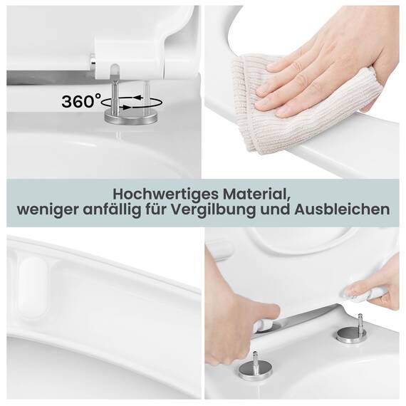 WOLTU Toilettendeckel, WC Sitz Toilettensitz mit Absenkautomatik, Fast Fix/Schnellbefestigung, Duroplast, Softclosee Beschichtung, WC Sitz Eckig Weiss