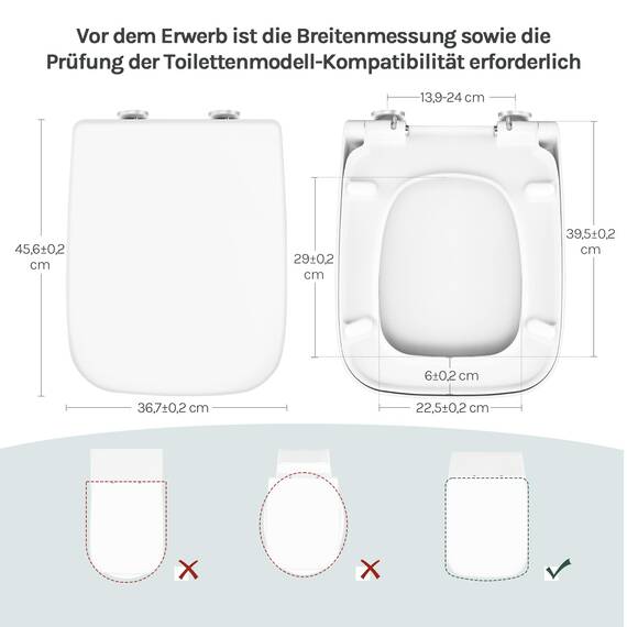 WOLTU Toilettendeckel, WC Sitz Toilettensitz mit Absenkautomatik, Fast Fix/Schnellbefestigung, Duroplast, Softclosee Beschichtung, WC Sitz Eckig Weiss