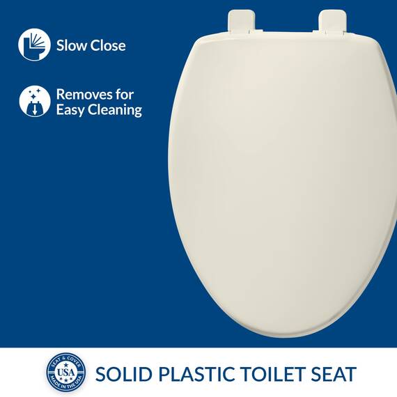 Bemis 7300SLEC Toilettensitz, sanft schließend, leicht zu reinigende Scharniere, robust, hergestellt in den USA, länglich, Creme