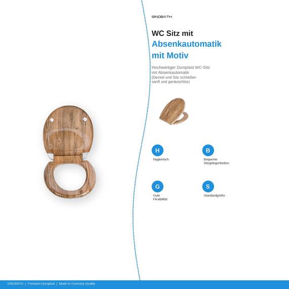 SINOBATH Design WC-Sitz mit Motiv, Soft-Close, Duroplast, Einfache Montage, Quick-Release, UV-beständig