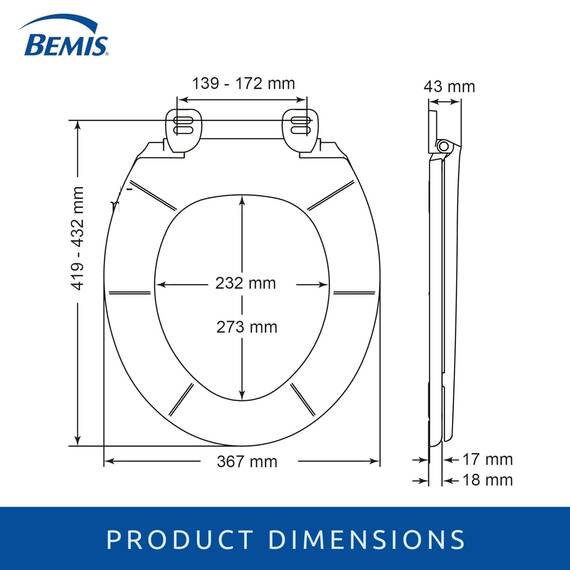 BEMIS Chester ECO | WC-Sitz aus recyceltem Kunststoff | Ultra-Fix patentiert und dauerhaft wackelfrei | passend für die meisten ovalen Toiletten | einfache Installation