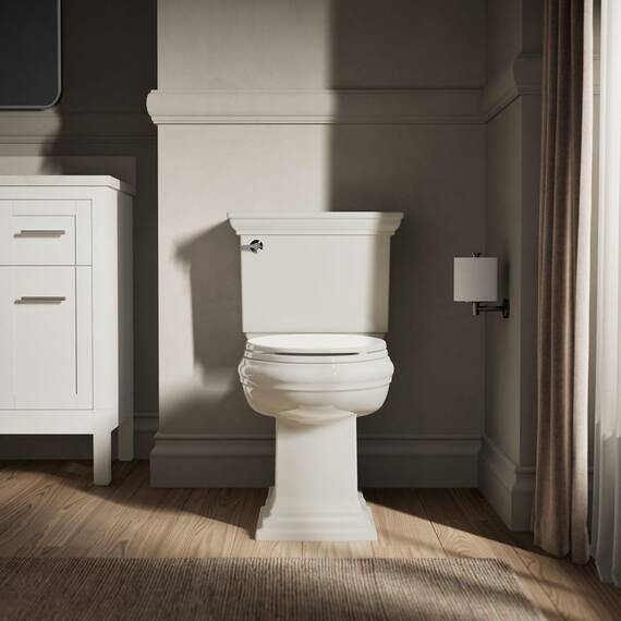 Kohler K-20110-96 Brevia länglicher WC-Sitz mit griffdichten Stoßstangen, ruhiger Sitz, Schnellbefestigungsbeschläge, Biscuit