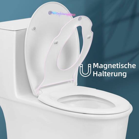 WOLTU Toilettendeckel mit Kindersitz, WC-Sitz mit Absenkautomatik, Toilettensitz für Familie, Klodeckel Klobrille mit Schnellverschluss, Montage von oben, O-Form, Weiß