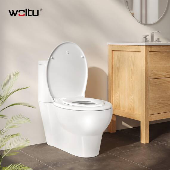 WOLTU Toilettensitz mit Kindersitz, Softclose Absenkautomatik, Fix-Clip Schnellbefestigung, Toilettendeckel Ovaler WC Sitz aus Kunststoff