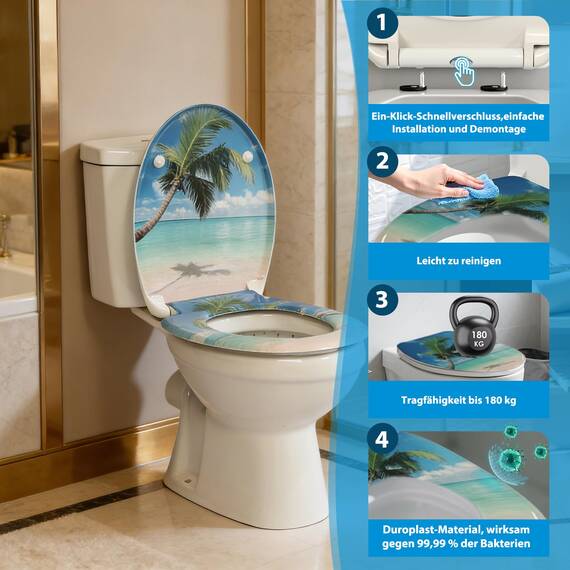 SINOBATH Design WC-Sitz mit Motiv, Soft-Close, Duroplast, Einfache Montage, Quick-Release, UV-beständig