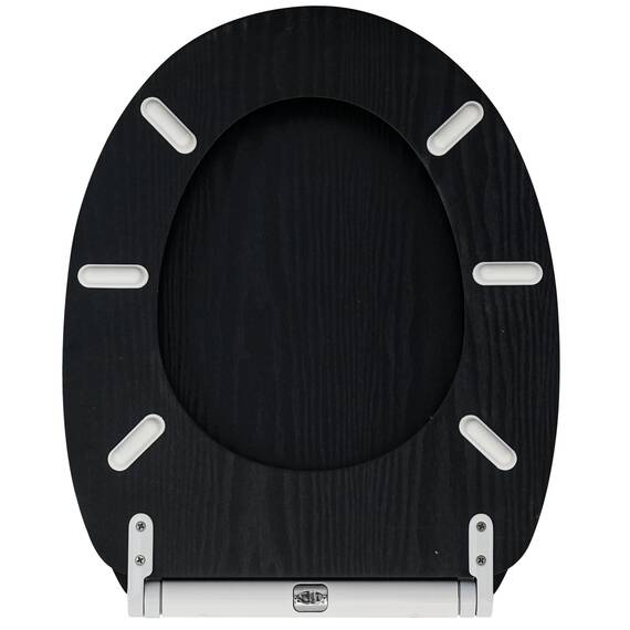 Sanilo WC Sitz mit Absenkautomatik & Schnellverschluss, Toilettendeckel per Knopfdruck abnehmbar, einfache Montage von oben (Black Wood)