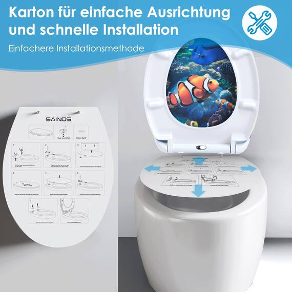 SINOBATH Design WC-Sitz mit Motiv, Soft-Close, Duroplast, Einfache Montage, Quick-Release, UV-beständig